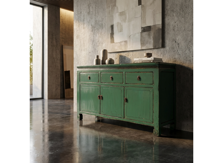 Credenza Cinese Antica Verde Acqua Lucida L143xP42xA85cm