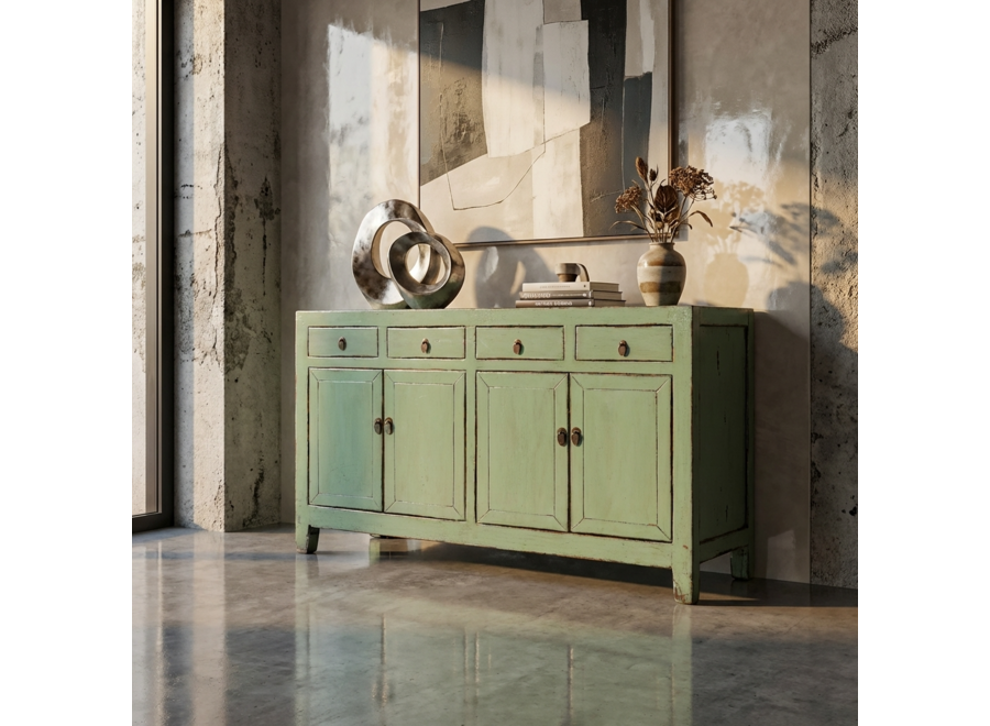 Buffet Chinois Ancien Menthe Haute Brillance L157xP40xH90cm