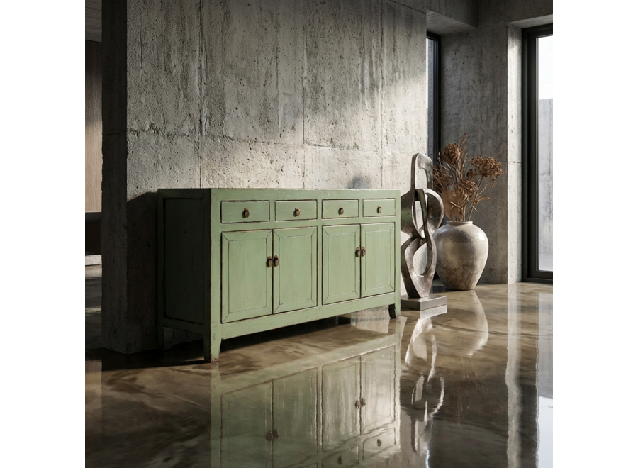 Buffet Chinois Ancien Menthe Haute Brillance L157xP40xH90cm
