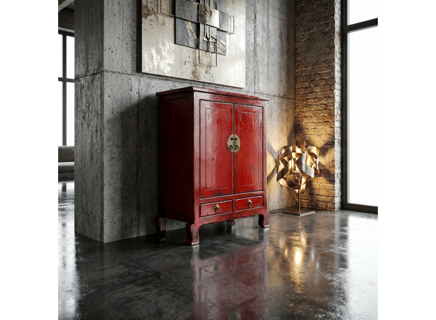 Antique Chinese Cabinet Red High Gloss W84xD43xH114cm