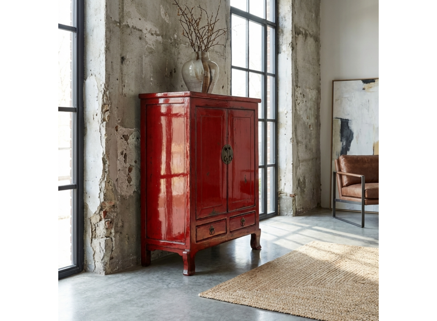 Armario Chino Antiguo Rojo Alto Brillo An84xP43xAlt114cm