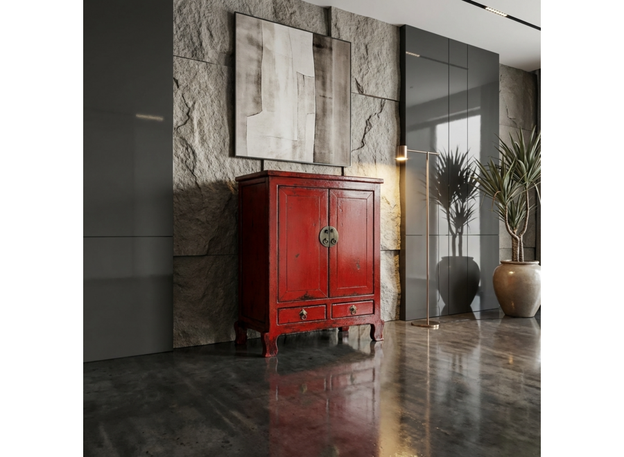 Antique Chinese Cabinet Red High Gloss W84xD43xH114cm