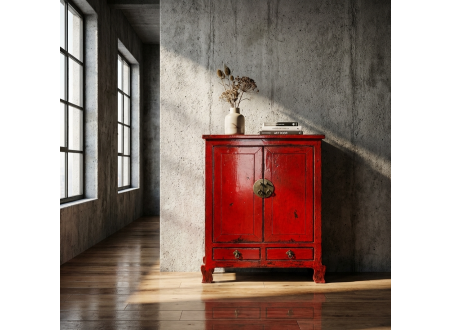 Antique Chinese Cabinet Red High Gloss W84xD43xH114cm