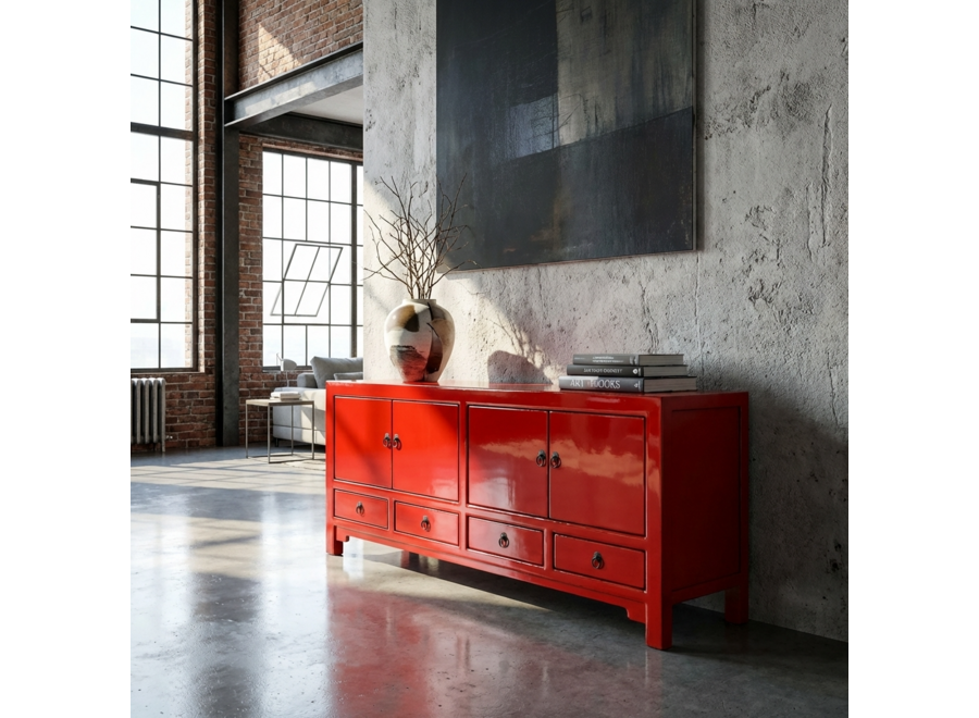 Antique Chinese TV Cabinet Red High Gloss W151xD39xH54cm