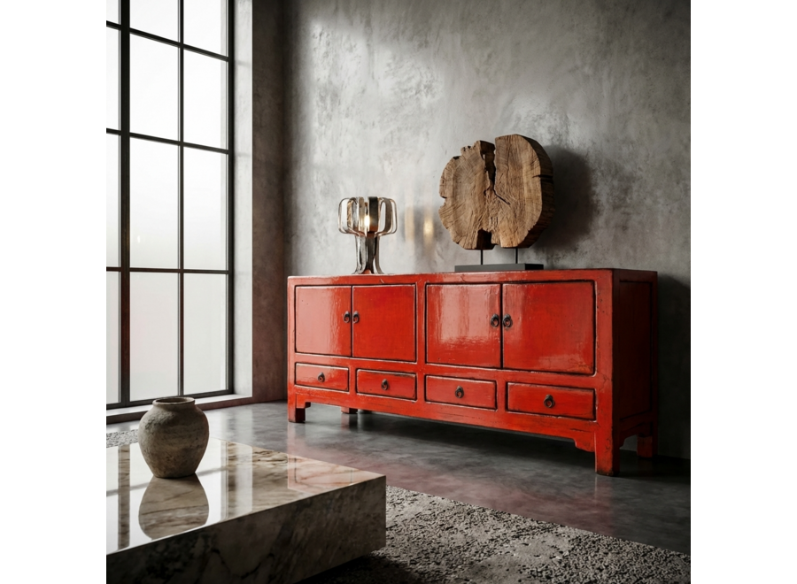 Antique Chinese TV Cabinet Red High Gloss W131xD38xH55cm