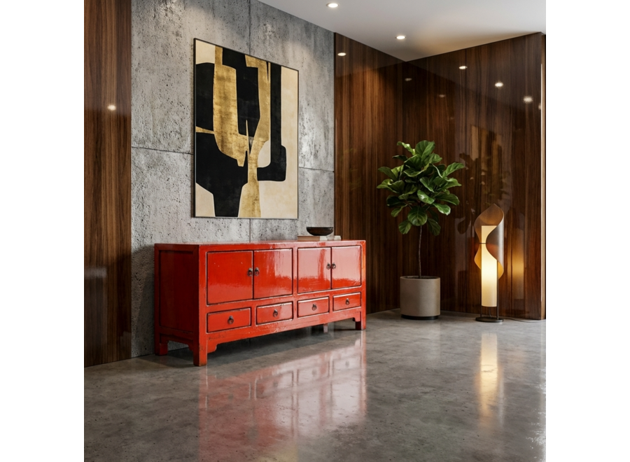 Antique Chinese TV Cabinet Red High Gloss W151xD39xH54cm