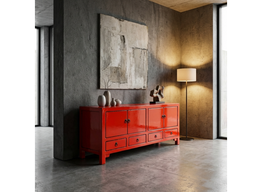 Mueble TV Chino Antiguo Rojo Alto Brillo An151xP39xAl54cm