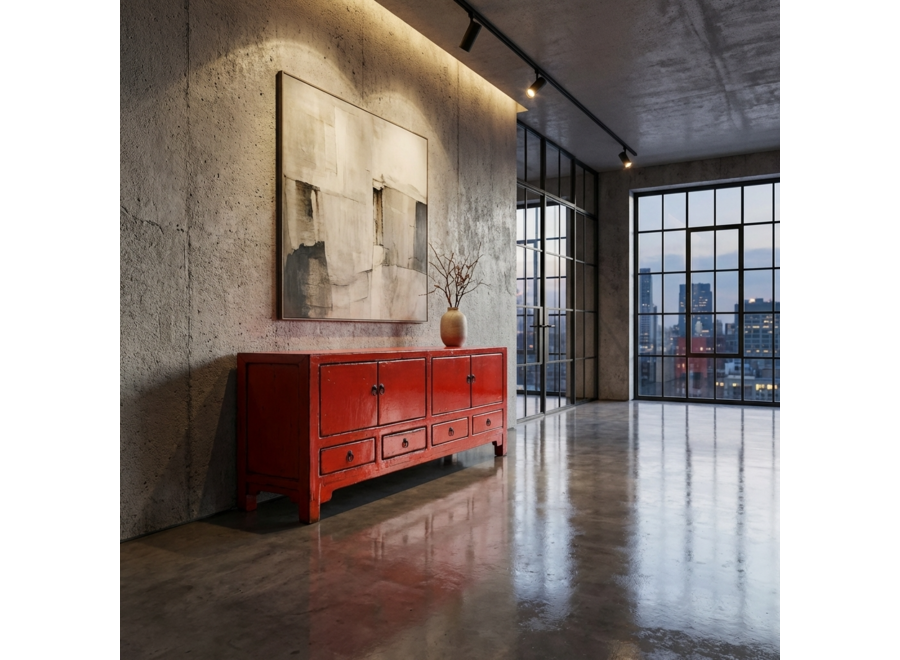 Mueble TV Chino Antiguo Rojo Alto Brillo An151xP39xAl54cm