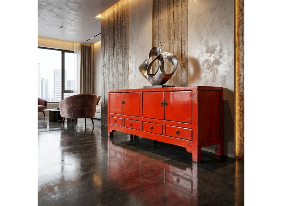 Mueble TV Chino Antiguo Rojo Alto Brillo An151xP39xAl54cm