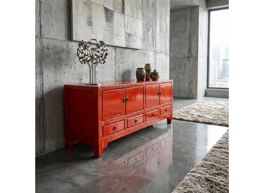 Mueble TV Chino Antiguo Rojo Alto Brillo An151xP39xAl54cm