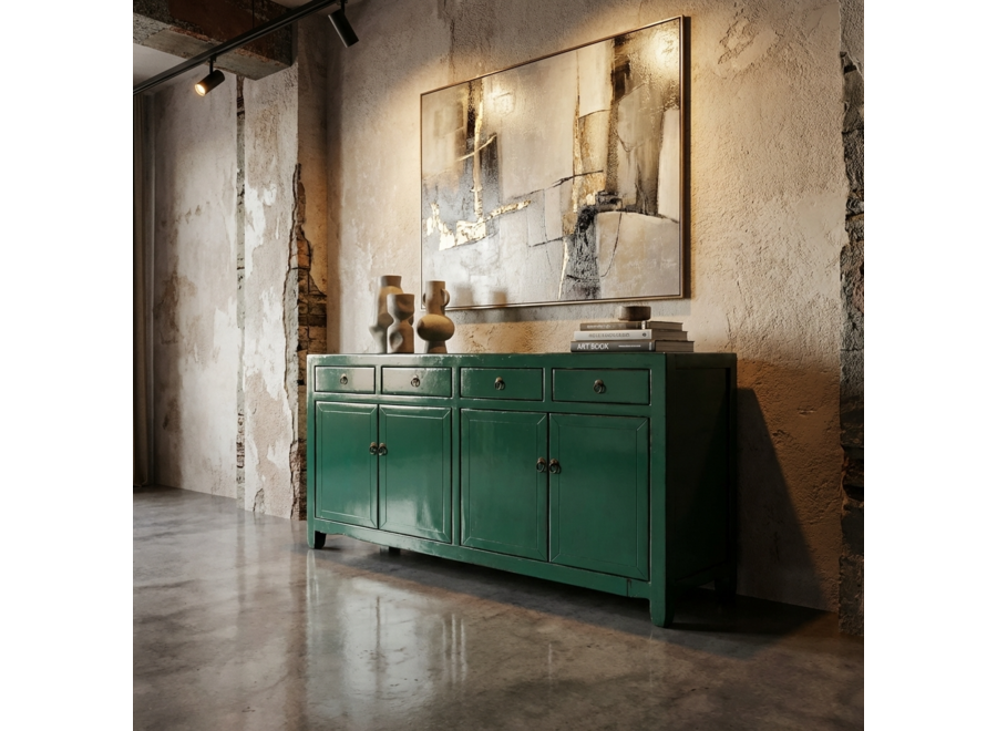 Buffet Chinois Ancien Vert d'eau Haute Brillance L154xP39xH89cm