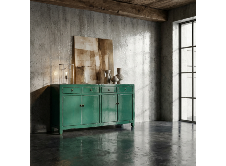 Buffet Chinois Ancien Vert d'eau Haute Brillance L154xP39xH89cm