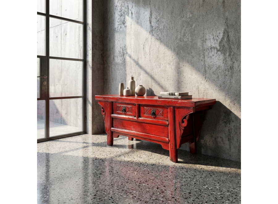 Antique Chinese Cabinet Red High Gloss W107xD40xH43cm