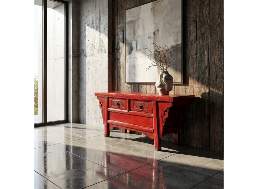 Armoire Chinoise Ancienne Rouge Haute Brillance L107xP40xH43cm