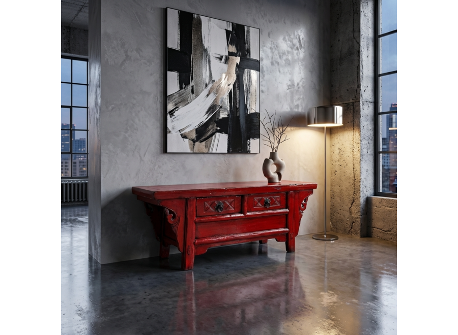 Armoire Chinoise Ancienne Rouge Haute Brillance L107xP40xH43cm