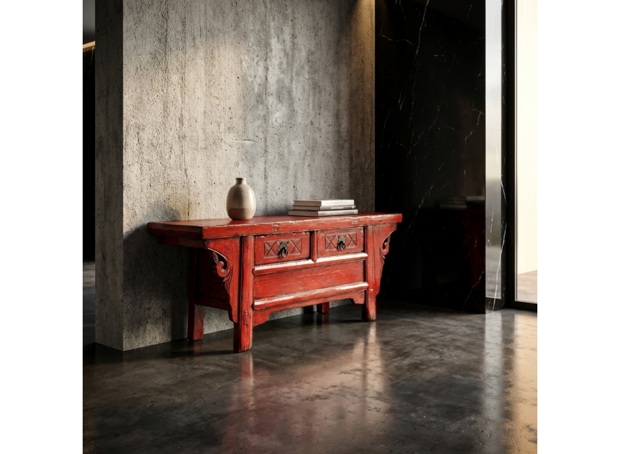 Antique Chinese Cabinet Red High Gloss W107xD40xH43cm