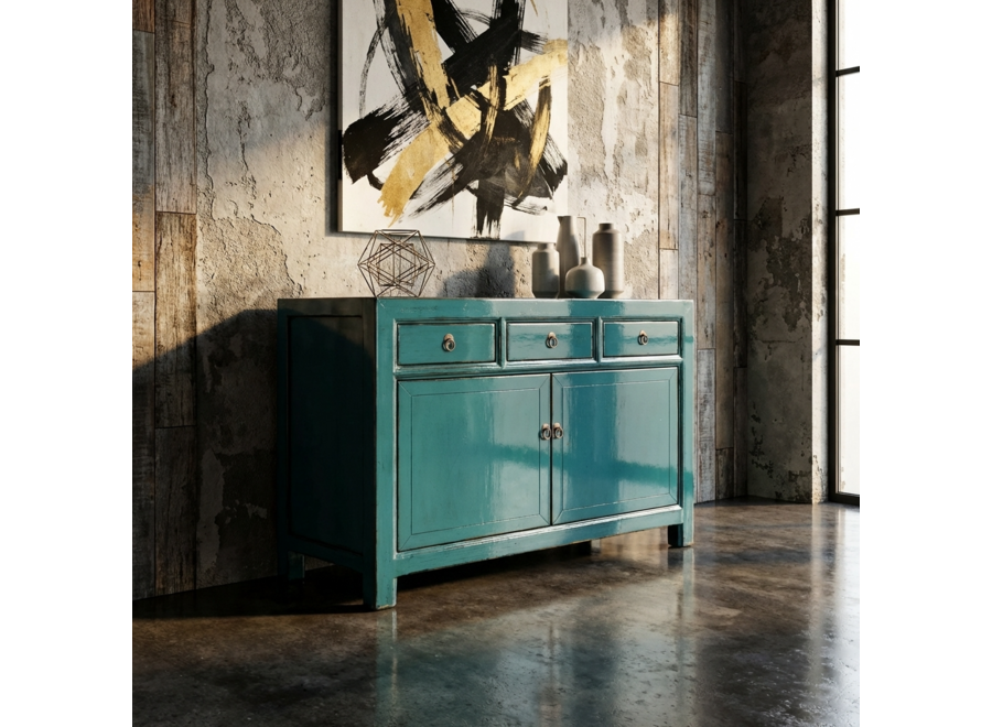 Antique Chinese Sideboard Blue High Gloss W128xD40xH91cm