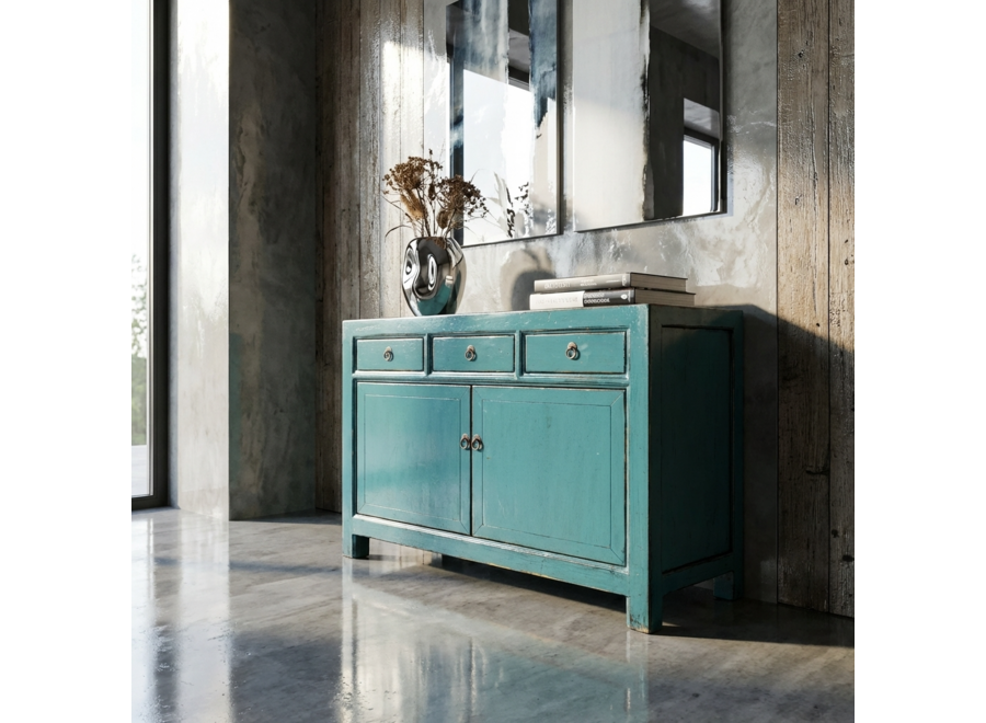 Antique Chinese Sideboard Blue High Gloss W128xD40xH91cm