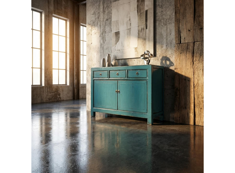 Antique Chinese Sideboard Blue High Gloss W128xD40xH91cm