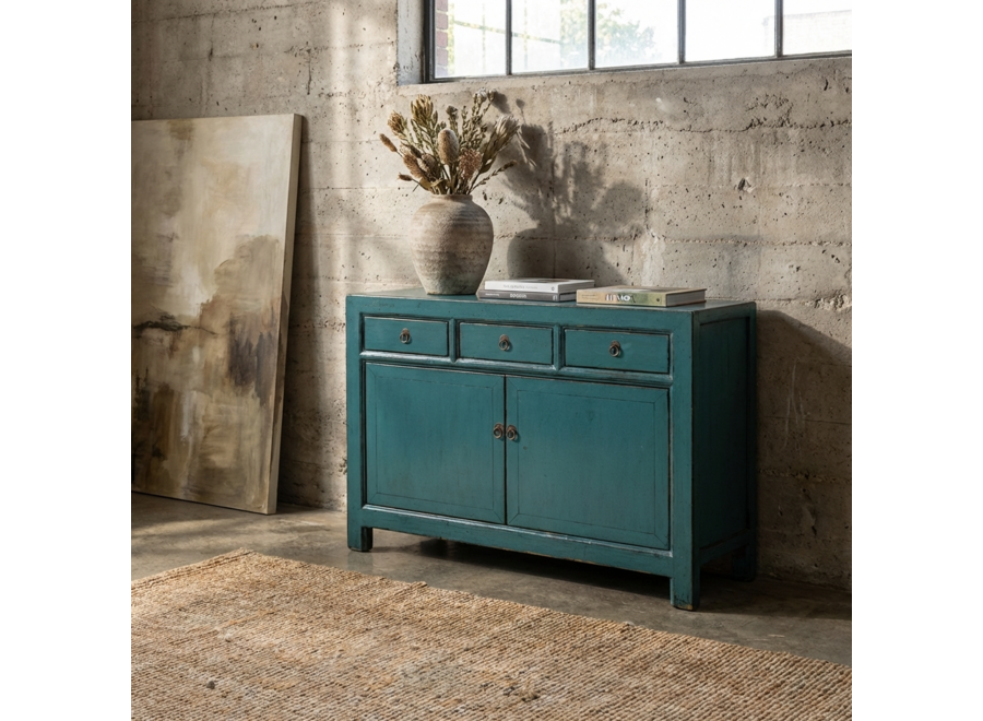 Antikes Chinesisches Sideboard Blau Hochglanz B128xT40xH91cm
