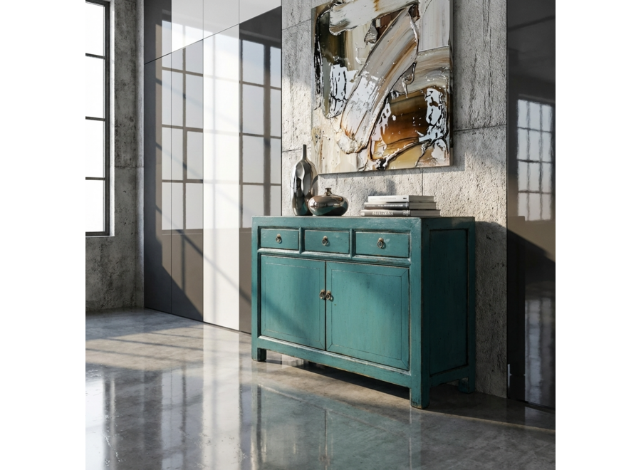 Credenza Cinese Antica Blu Lucida L128xP40xA91cm