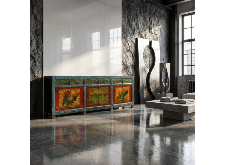 Credenza Cinese Antica Dipinta a Mano L250xP47xA85cm