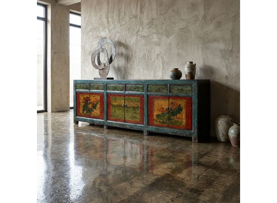 Buffet Chinois Ancien Peint à la Main L250xP47xH85cm