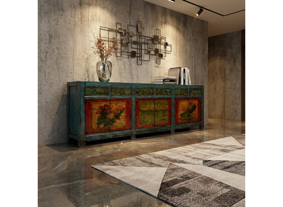 Credenza Cinese Antica Dipinta a Mano L250xP47xA85cm
