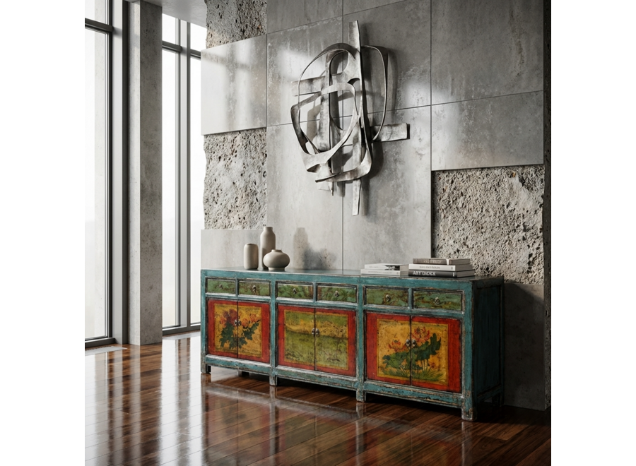 Buffet Chinois Ancien Peint à la Main L250xP47xH85cm