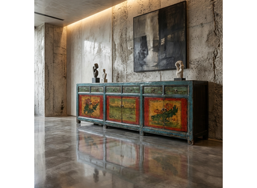 Credenza Cinese Antica Dipinta a Mano L250xP47xA85cm