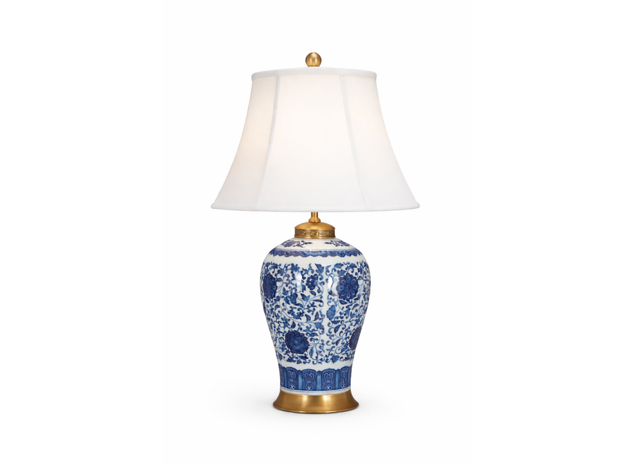 Chinese Table Lamp Classic Lotus Blue Porcelain D38xH65cm