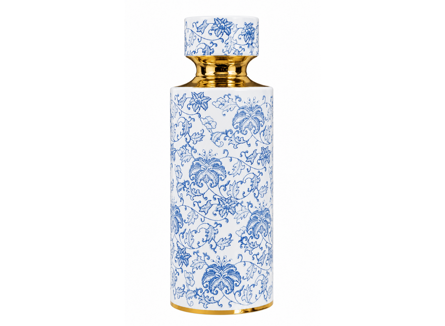 Chinesische Vase Blau Weiß Gold Handgefertigt D14xH40cm