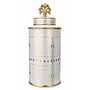 Chinesischer Vase mit Deckel Porzellan Weiß Gold Geometrisch Handgefertigt D16xH37cm