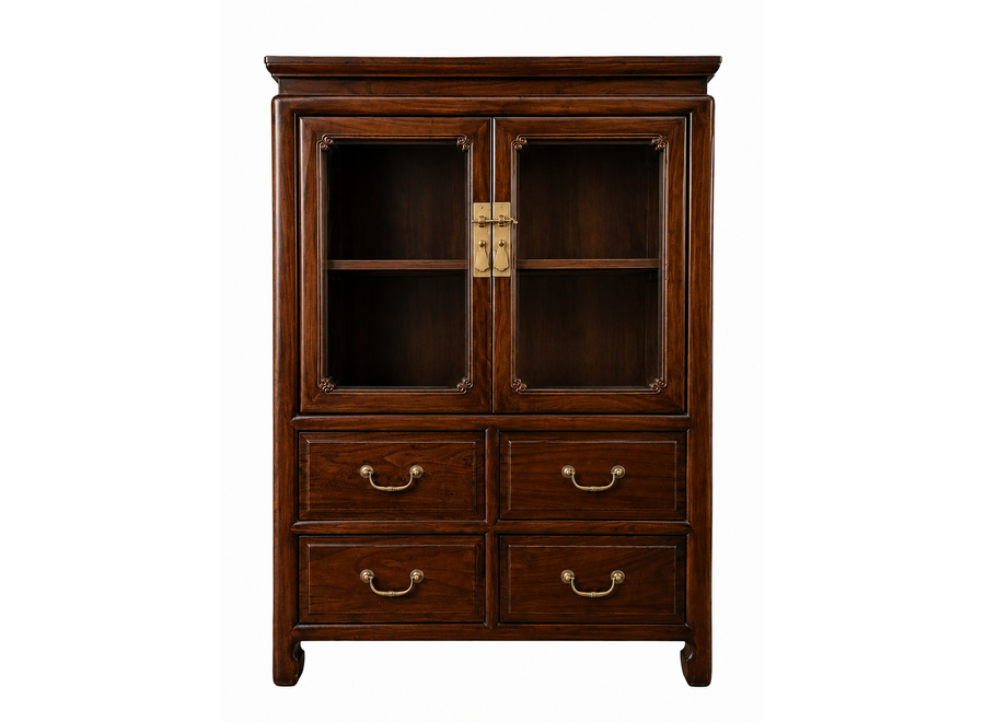 Bibliothèque Étagère de Rangement Chinoise Brune L82xP48xH115cm