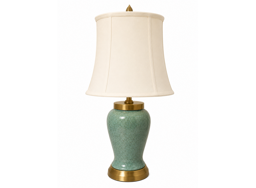 Lámpara de Mesa China Porcelana Craquelada Verde Menta D40xAlt76cm