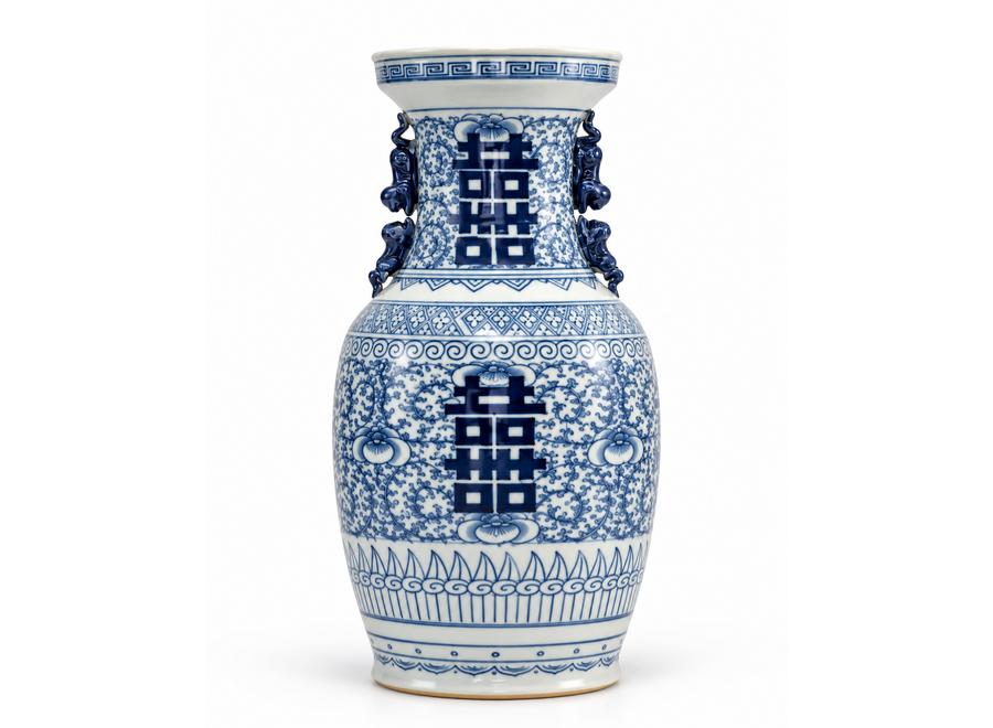 Chinese Vase Porcelain Blue White Double Happiness H41cm