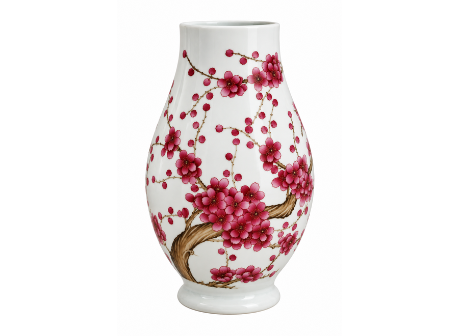 Chinese Vase Handpainted Red Blossoms D22xH31cm