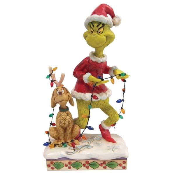 Figurine: Grinch & Max - Wrapped in Lights