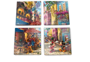 4 Glazen onderzetters: Mickey & Minnie Mouse - In Mexico