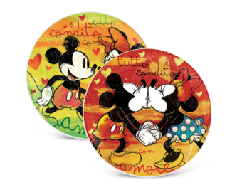 Pizzaborden: Set van 2 groene en rode Mickey en Minnie