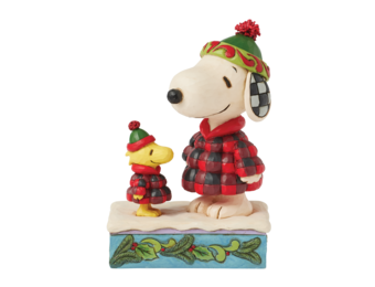 Figurine: Snoopy & Woodstock - in Plaid Puffer Jackets (Cozy Companies)