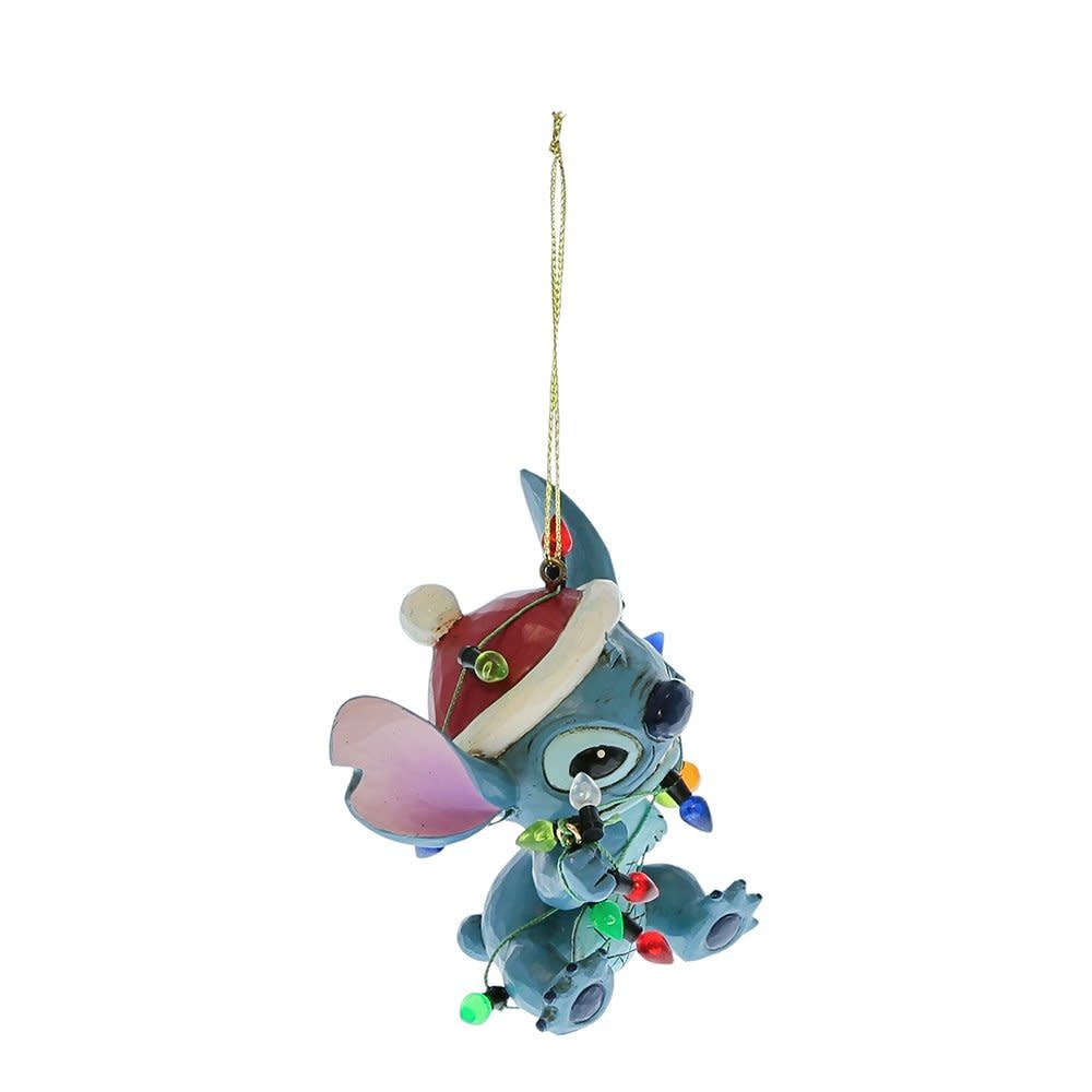 Ornament: Stitch Wrapped in Christmas Lights Hanging Ornament