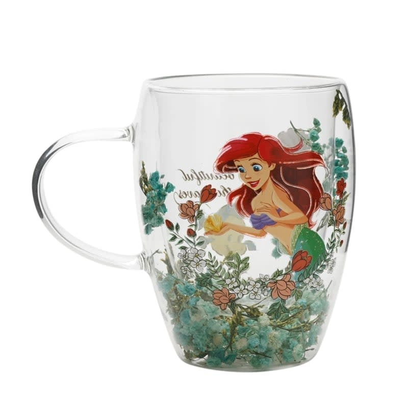 Theeglas: Ariel - Disney Pastel Princess Floral Decorative Glass Mug