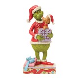 Figurine: The Grinch Holding Gift with Max Popping Out