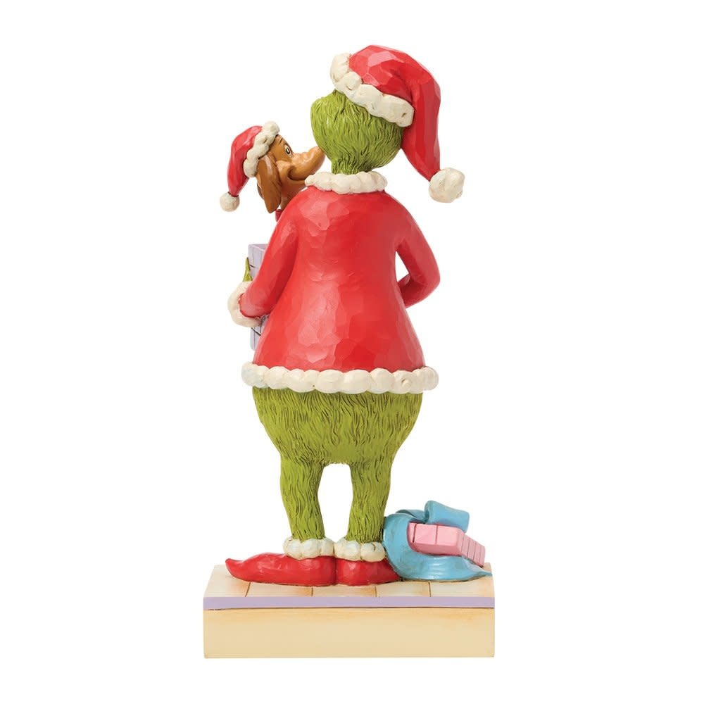 Figurine: The Grinch & Max -  Holding Gift Popping Out