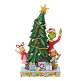Figurine: The Grinch, Max and Cindy-Lou Peeking Out From Tree