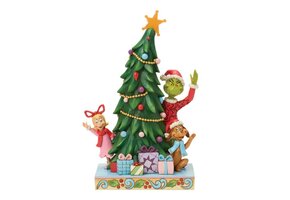 Figurine: The Grinch, Max and Cindy-Lou Peeking Out From Tree