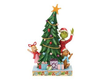 Figurine: The Grinch, Max and Cindy-Lou Peeking Out From Tree