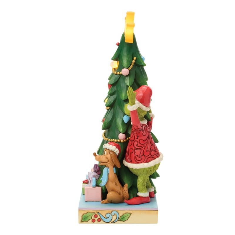 Figurine: The Grinch, Max and Cindy-Lou Peeking Out From Tree