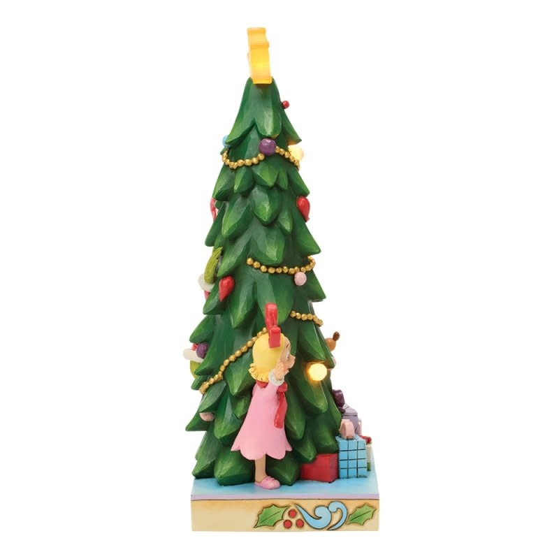 Figurine: The Grinch, Max and Cindy-Lou Peeking Out From Tree